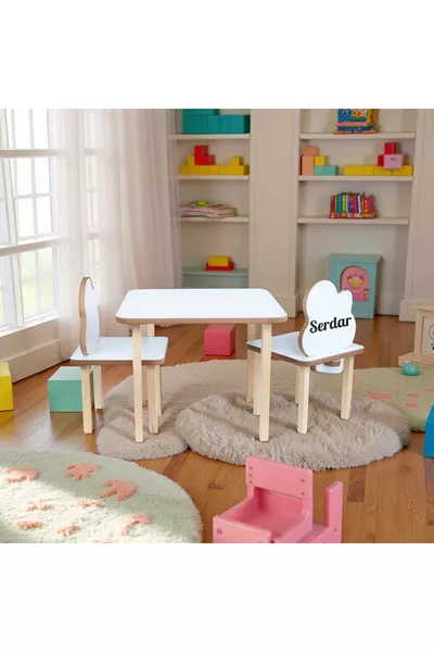 طقم طاولة وكرسي للأطفال بسطح خشبي قابل للمسح، طاولة ألعاب للأطفال 1 طاولة و2 كرسي، أثاث