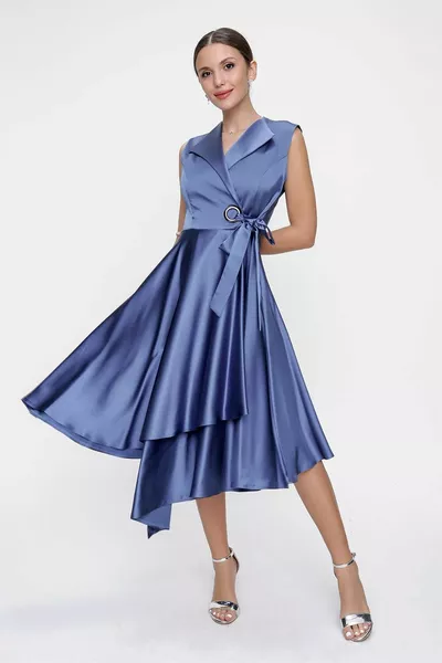 مزدوج الصدر ياقة الدانتيل متابعة اللباس الساتان