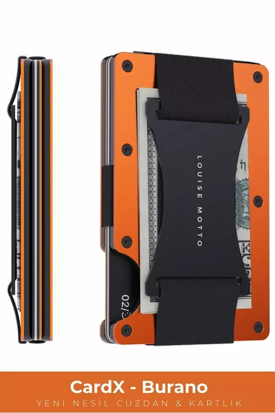 Cardx - حزام بورانو - محفظة وبطاقة صغيرة من الجيل الجديد بتصميم بسيط، مادة فاخرة، ضد التردد اللاسلكي (برتقالي)