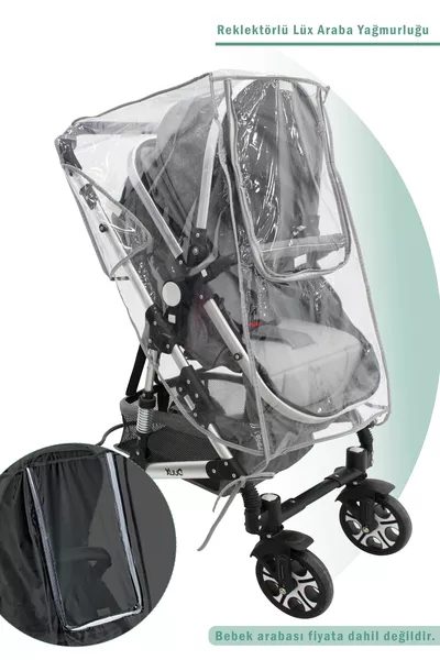 غطاء مطر لعربة الأطفال الفاخرة المزودة بسحاب، غطاء مطر بخصائص عاكسة