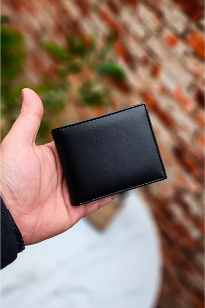 Кожаный кошелек с индивидуальной гравировкой имени - 9 отделений для карт, отделение для мелочи, черный кошелек с узором бабочки