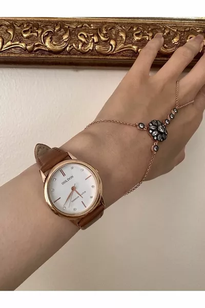 Retro-Armbanduhr Roségold im Vintage-Stil mit Lederarmband