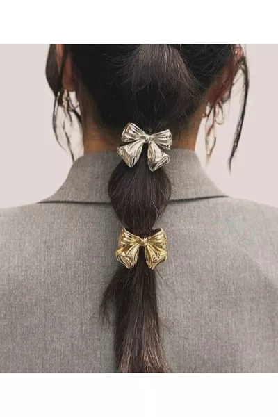 Damen Pinterest Gold, Silber 2er Set Schleifen-Haarklammer