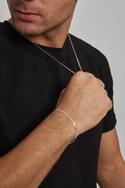 Мъжки комплект колие и гривна от сребро с проба с плетка 2,5 мм