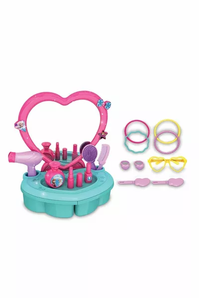 Salon de beauté avec tiroirs Frozen pour filles : ensemble de maquillage pour enfants avec accessoires et miroir réel