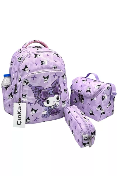 Orthopedic Lilac Back Supported Primary School Backpack with Lunchbox and Pencil Case / 