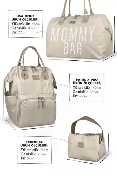 حقيبة ظهر وأمومة X Pro بيج للرضع، حقيبة كتف وحقيبة زجاجات، مجموعة مكونة من 3 قطع