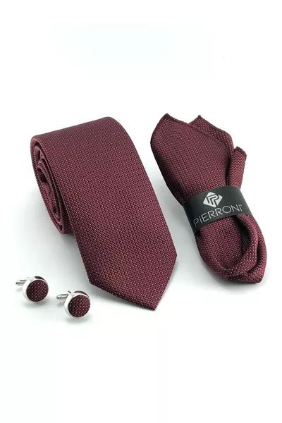 Burgundy Tie, Pocket Square, Cufflinks, Socks Special Set