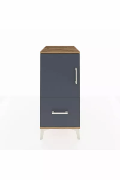 Kronos Nightstand with 2 Shelves, Single Drawer, Single Door, Pine-Anthracite