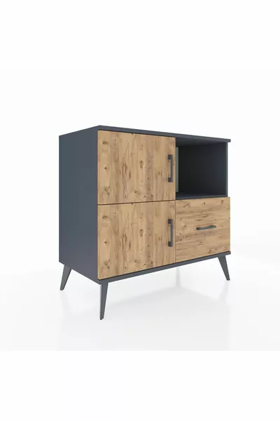 Hyperion Şifonyer 2 Raflı Tek Çekmeceli 2 Kapaklı  Antrasit-Çam