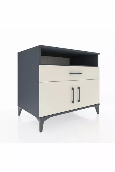 Commode Kronos avec 2 étagères, 1 tiroir et 2 portes, Anthracite-Pierre de lune