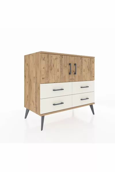 Hyperion Dressoir 2 Planken 4 Lades 2 Deuren Dennenhouten-Dennenhout/Marmer