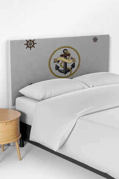 Copertura per Testata Letto Bambino con Motivo Ancora Marina Grigio Bianco