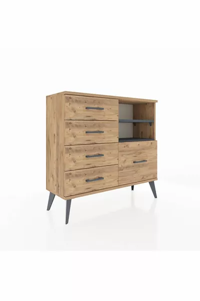 Arges Dresser 2-Shelf 5-Drawer Pine-Anthracite/Pine