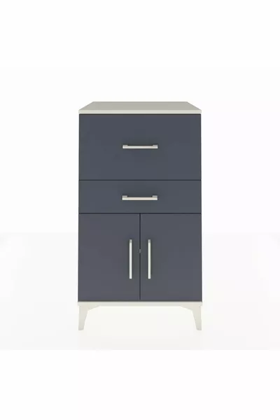 Hyperion Nightstand with One Shelf, 2 Drawers, 2 Doors, Moonstone-Anthracite
