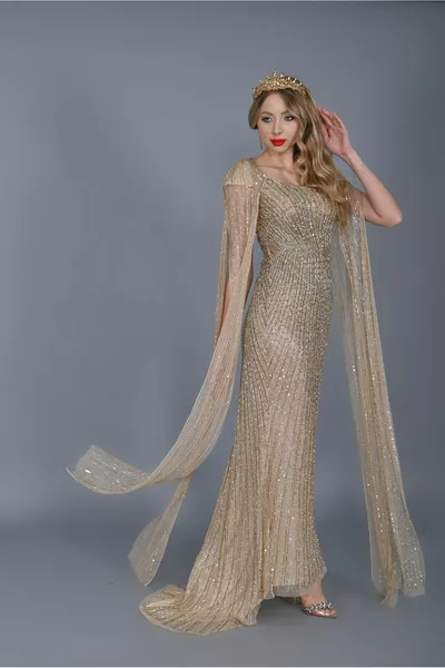 FARIHA - HANDBESTICKTES KLEID MIT TAŞEL-DETAIL