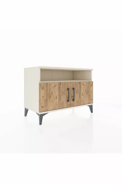 Commode Hyperion 2 étagères 2 portes Pierre de lune-Pin