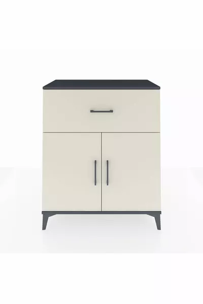 Comò Hyperion con un ripiano, un cassetto e due ante, Antracite-Pietra di luna