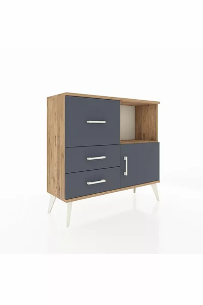 خزانة أرجس بدرج واحد و3 أدراج وباب مفرد، شجر الصنوبر - أنثراسيت