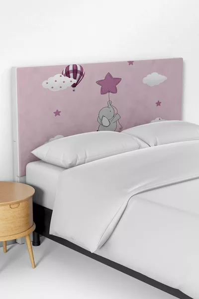 غطاء رأس سرير لغرفة أطفال بنقشة فيل يحمل نجمة وردية