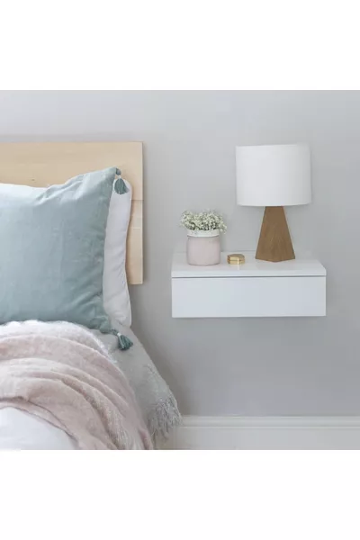 Table de chevet Volador tête de lit blanche laquée murale avec un tiroir