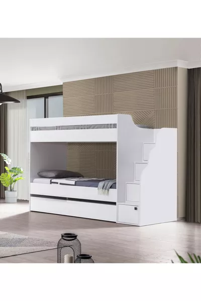 سرير بطابقين، سرير بطابقين أبيض مع سرير صغير