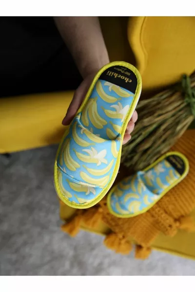 Unisex Banana Pattern House Slippers with Soft Sole and Open Front