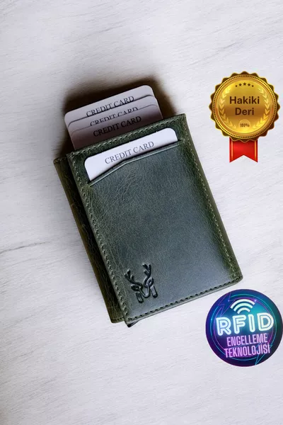 Мужской зеленый кошелек Pescol из натуральной кожи с автоматическим механизмом и защитой RFID