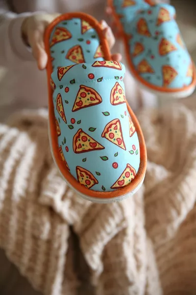 Домашни пантофи с пица за унисекс с мека подметка