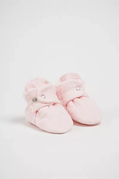 Organic Cotton Muslin Baby Booties - Pink