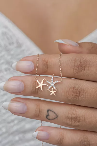  Sterling Silver Rose Zircon Stone 3-Star Necklace