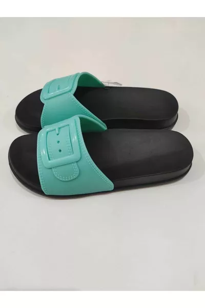 Mintgroene anatomische zool zachte kunststof extra lichte dames slippers voor zwembad, zee, strand, huis en straat