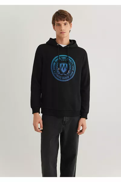 Zwarte Hoodie met Geprint Logo 