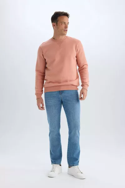 سويت شيرت بيسكيت سادة بسماكة عادية وياقة دائرية طراز SP