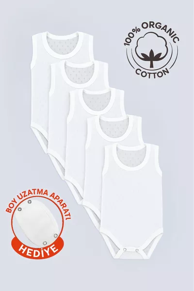 5-Pack Baby Bodysuits with Jacquard Straps, Growth Extender, Gift, Breathable Snap Closure Body, % Organic Cotton