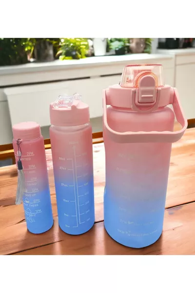 Gourde d'eau rose motivationnelle Lot de 3 Bouteilles d'eau Gourde en plastique 2 litres