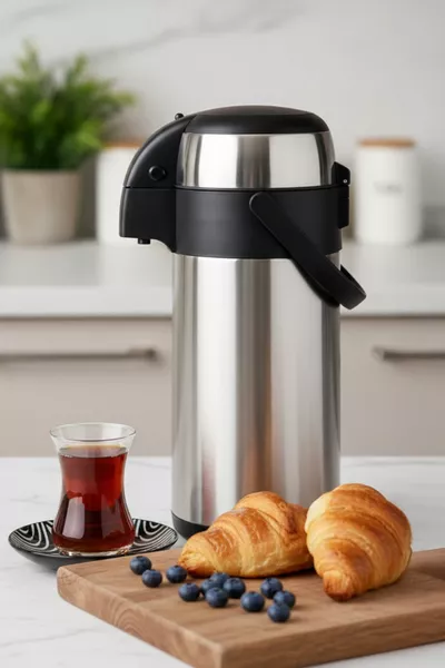 ترمس بمضخة من الفولاذ المقاوم للصدأ بسعة 4 لترات - A - يحافظ على الحرارة لمدة  ساعة والبرودة لمدة  ساعة مع غطاء قابل للقفل