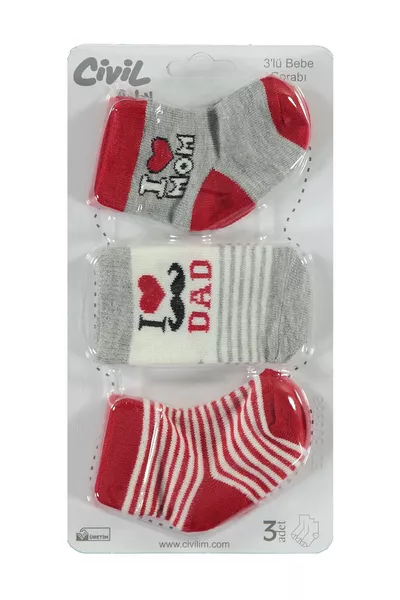 مجموعة جوارب أطفال 3 قطع حديثي الولادة باللون الأحمر