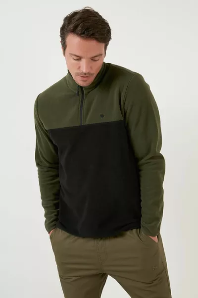 سترة رجالي مصنوعة من الفلانيل الاحتياطي شتوية بسحاب وياقة عالية، قياس عادي 