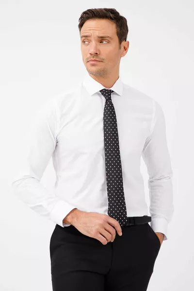 قميص رجالي أبيض نحيف / قصّة ضيقة سهلة الكي