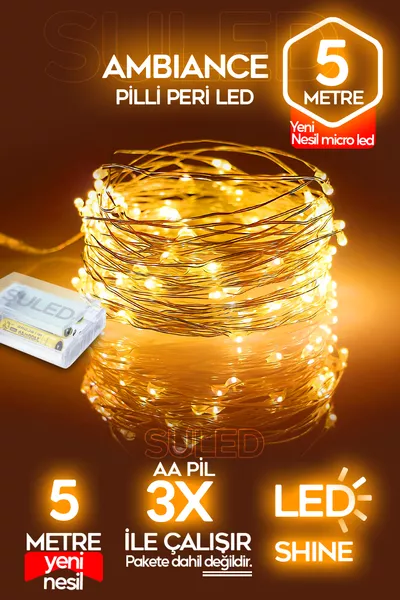 5 Metre Pilli Peri Dekor Işık Günışığı, Dekoratif Lamba Gün Işığı Yılbaşı Çam Ağacı Ev Süslemeli