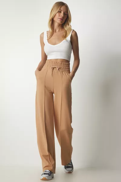 بنطال رياضي نسائي أساسي محاك بجيب بسكويت 