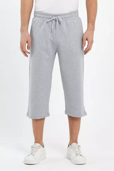 Men's Gray Bermuda Knee-Length Capri with Side Pockets and Adjustable Elastic Waist Long Shorts