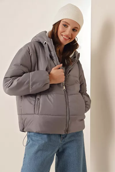 Doudoune à capuche zippée pour femme 