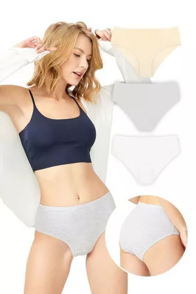 مجموعة مكونة من 3 سراويل داخلية واسعة الحواف كلاسيكية قطنية أساسية -3