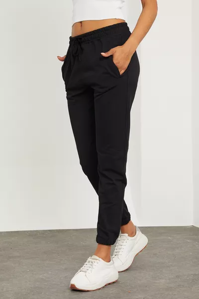 Pantalon de survêtement pour femme en coton côtelé noir