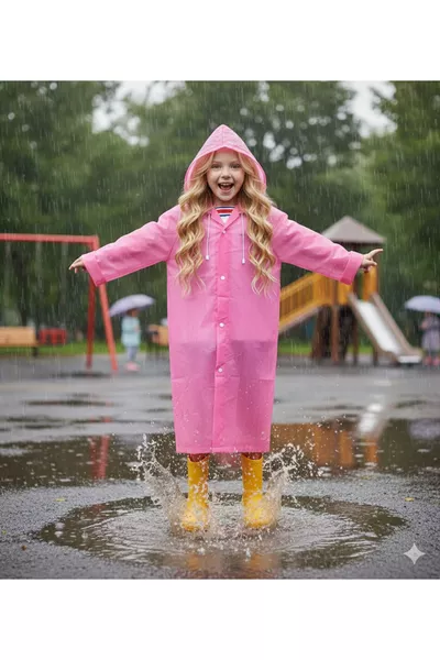 معطف مطر وردي مقاوم للرياح للأطفال للجنسين
