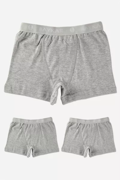 Boys' Cotton Plain Classic Comfortable Fit Boxer 3-Pack Grey Melange
