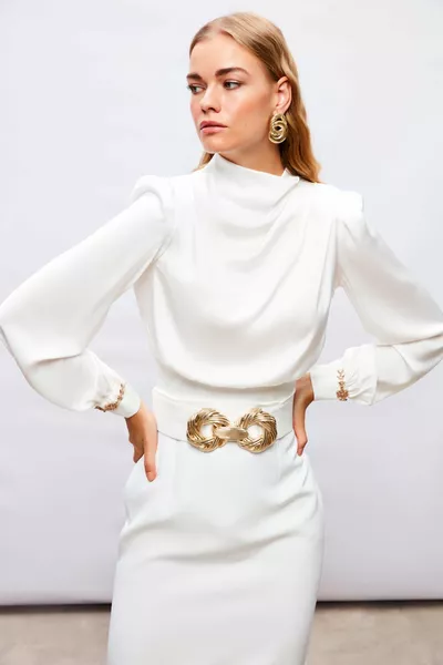 Blouse avec détails d’accessoires aux manches - Écru