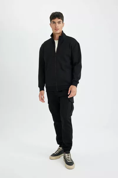 Comfort Regular Fit Losse Pasvorm Hoge Kraag Met Zak Basis Effen Rits Sweatshirt AU